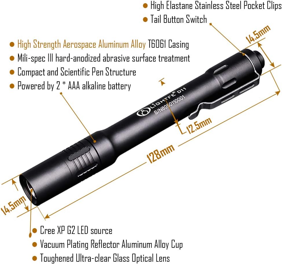 LIGHTFE Tactical Flashlight Pen Light with LED Source 3 Modes IPX-6 Waterproof Rate Pocket Size for Doctors and Nurses, Emergency Light, Dog Walking (D11)