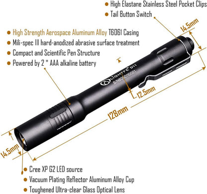 LIGHTFE Tactical Flashlight Pen Light with LED Source 3 Modes IPX-6 Waterproof Rate Pocket Size for Doctors and Nurses, Emergency Light, Dog Walking (D11)