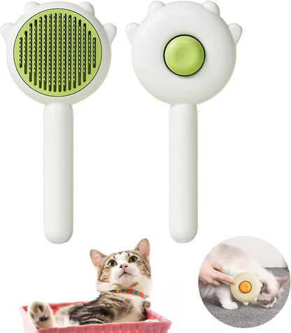 Pet Combing Brush - Cat Grooming Brush Self Cleaning Slicker Brush - Pet Hair Cleaner Brush - Cat Hair Brush Pet Massage Brushes for Cats Dogs (Green)