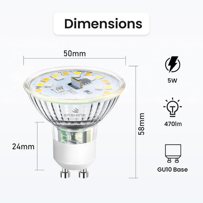 Enshine GU10 Smart Bulb, Warm to Cool White and RGB WiFi led Light Bulbs, Dimmable Colour Changing, Compatible with Alexa and Google Home, Music Sync, 5W(50W), 470 Lumens, No Hub Required, 4 Pack