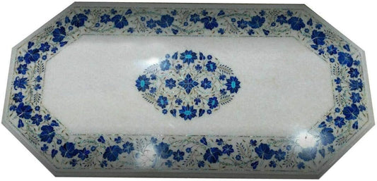 craftslook White Marble Dining Table Top Hakik Stone Inlay Marquetry Furniture Decor