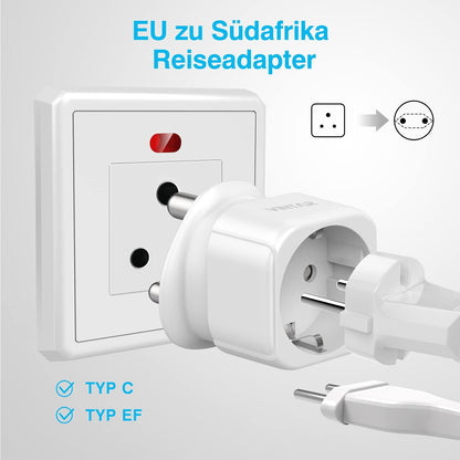 VINTAR 1PC South Africa Plug Adapter Travel Adapter Germany/EU to South Africa South Africa Mozambique Bhutan Travel Adapter Type M CE Approved