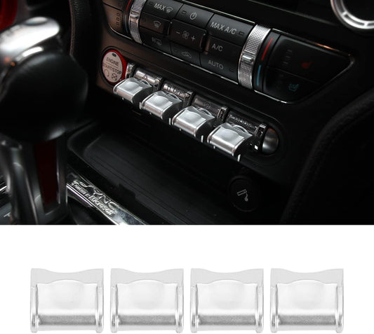 Center Console Dashboard Button Switch Cover Trim Compatible with Ford Mustang 2015-2020 Interior Accessories (Silver)