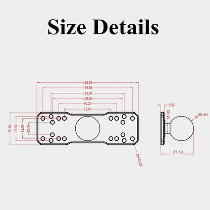 BRCOVAN Aluminum Alloy Marine Electronic Plate with 1'' TPU Ball for RAM Mounts B Size Double Socket Arm for Garmin/Humminbird/Lowrance GPS Chartplotters, Fish Finders and Marine Electronic Mount