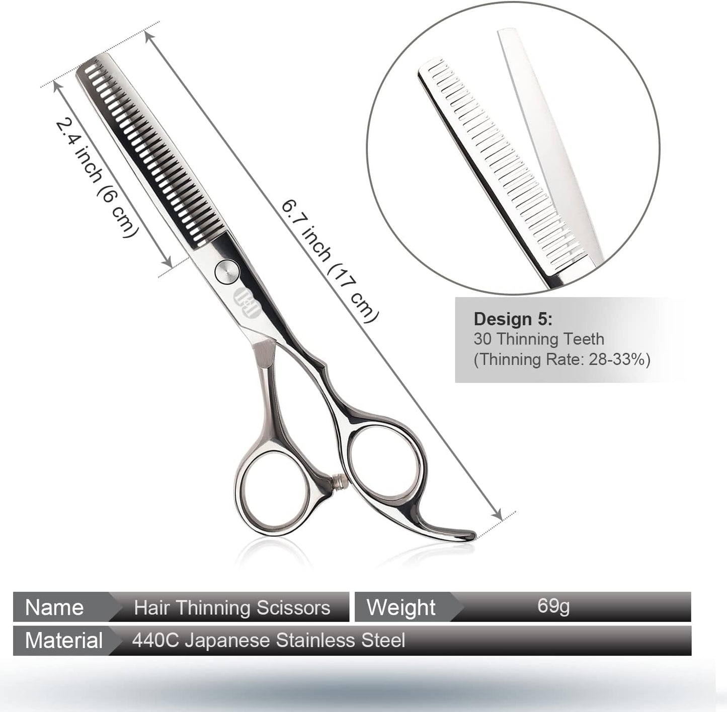 Hair Cutting Scissors Shears Set, CIICII Professional Hairdressing Scissors Kit (Hair Beard Trimming Shaping Grooming Thinning Shears) for Men Women Pets Home Salon Barber Cutting Kit (Silver)