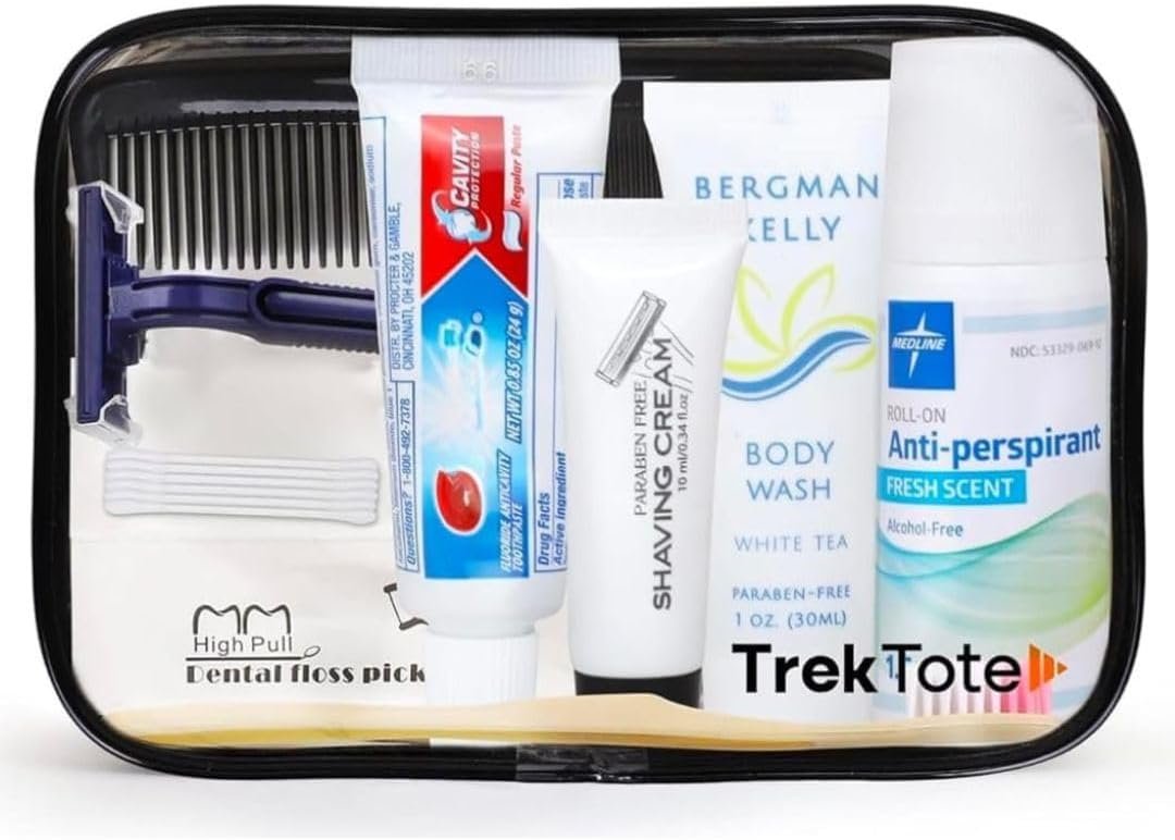TrekTote 12 Piece Toiletry Convenience Kit - Personal Care Hygiene Essentials Bag With Unisex TSA-Approved Travel Size Kit for Men and Women