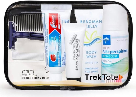 TrekTote 12 Piece Toiletry Convenience Kit - Personal Care Hygiene Essentials Bag With Unisex TSA-Approved Travel Size Kit for Men and Women