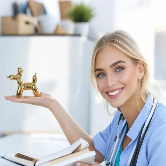 Notakia Cute Golden Electroplating Ceramics Balloon Dog Statue Crafts Living Room Desktop Decorations,Handmade Modern Small Ceramic Animal Statue Ornament Home Decor Accents