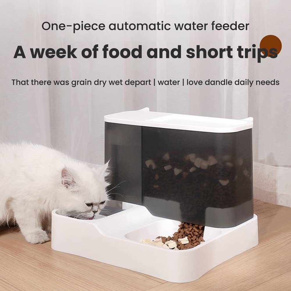 VERAWE Alimentatore automatico per animali domestici, set di ciotole per cibo e acqua 2 in 1, fontana d'acqua automatica e dispenser di cibo