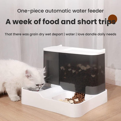 VERAWE Alimentatore automatico per animali domestici, set di ciotole per cibo e acqua 2 in 1, fontana d'acqua automatica e dispenser di cibo
