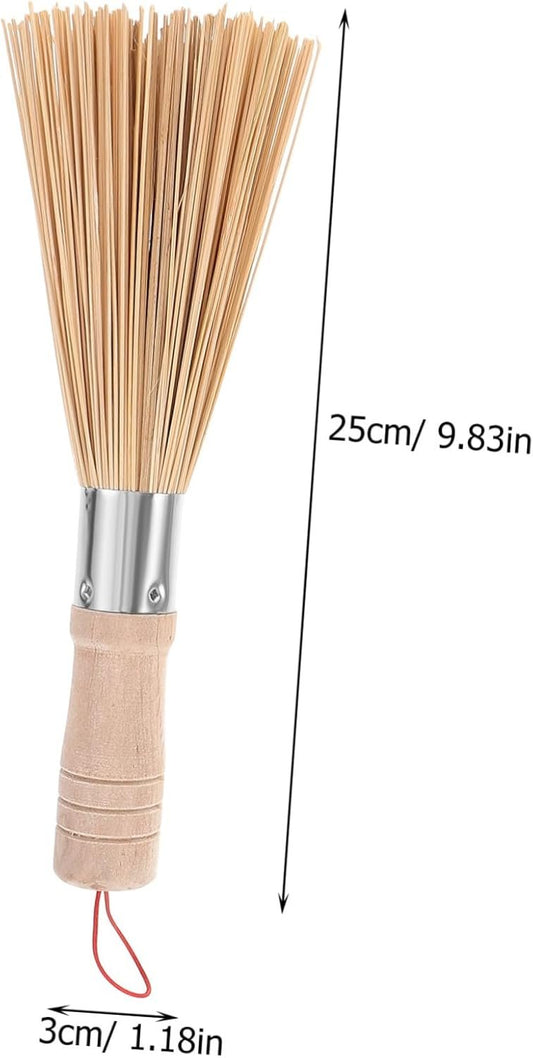Ciieeo 2Pcs Bamboo Long Handle Wok Cleaning Brush Natural Dish Scrub Tool for Kitchen and Home Bamboo Cleaning Brush for Pots Pans and Dishes Easy Stain Removal