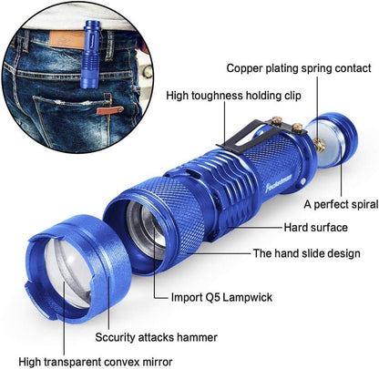 6 Pack LED Mini Flashlights 7W 300LM SK-68 3 Modes Adjustable Focus Zoomable Q5 LED Tactical Flashlight for Camping Hiking Emergency (Six Color Pack)
