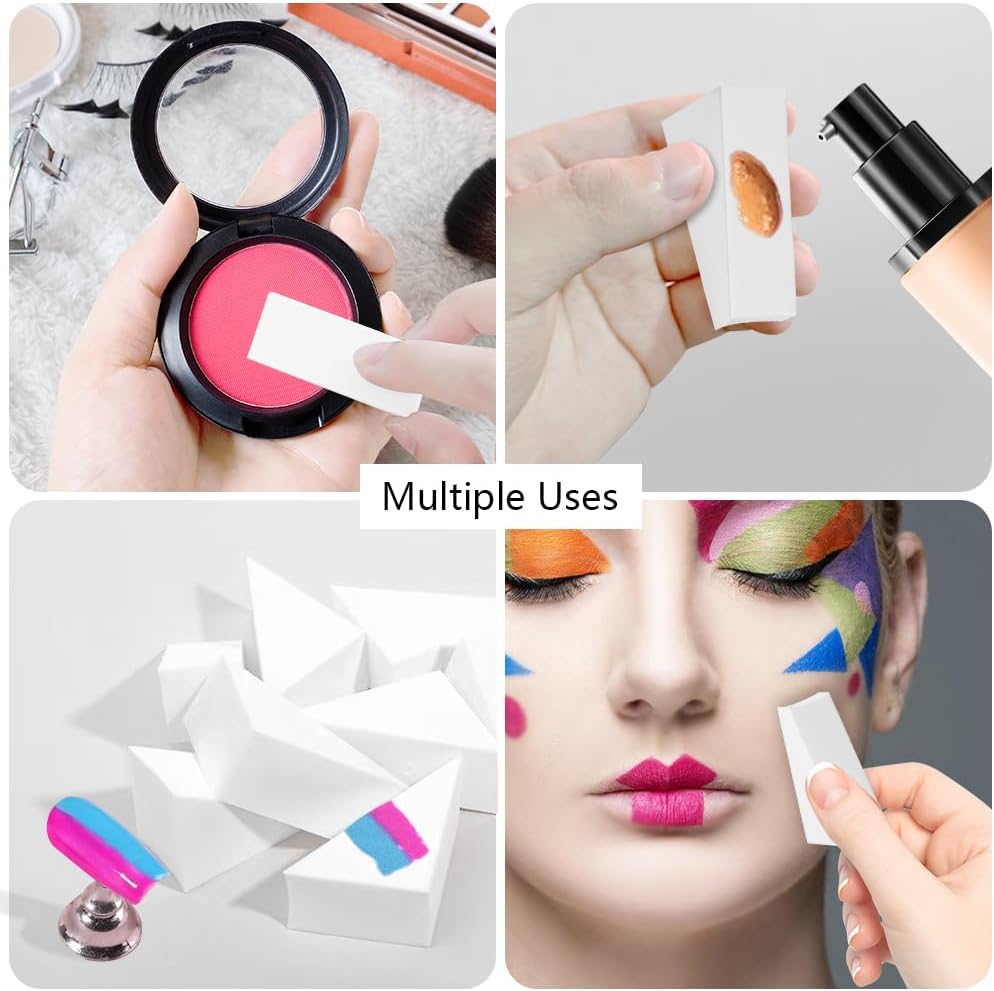 AUAUY 48 Pcs Triangle Makeup Sponges, Latex Free Sponge Wedges, Beauty Sponges, Disposable Makeup Sponges for Powder, Cream, Liquid, Nails, Beauty Accessory - White