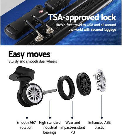 Wanderlite 2-Piece Luggage Set (55cm & 75cm), ABS Hard Shell Suitcases with TSA Lock, 360Â° Dual Spinner Wheels - Blue