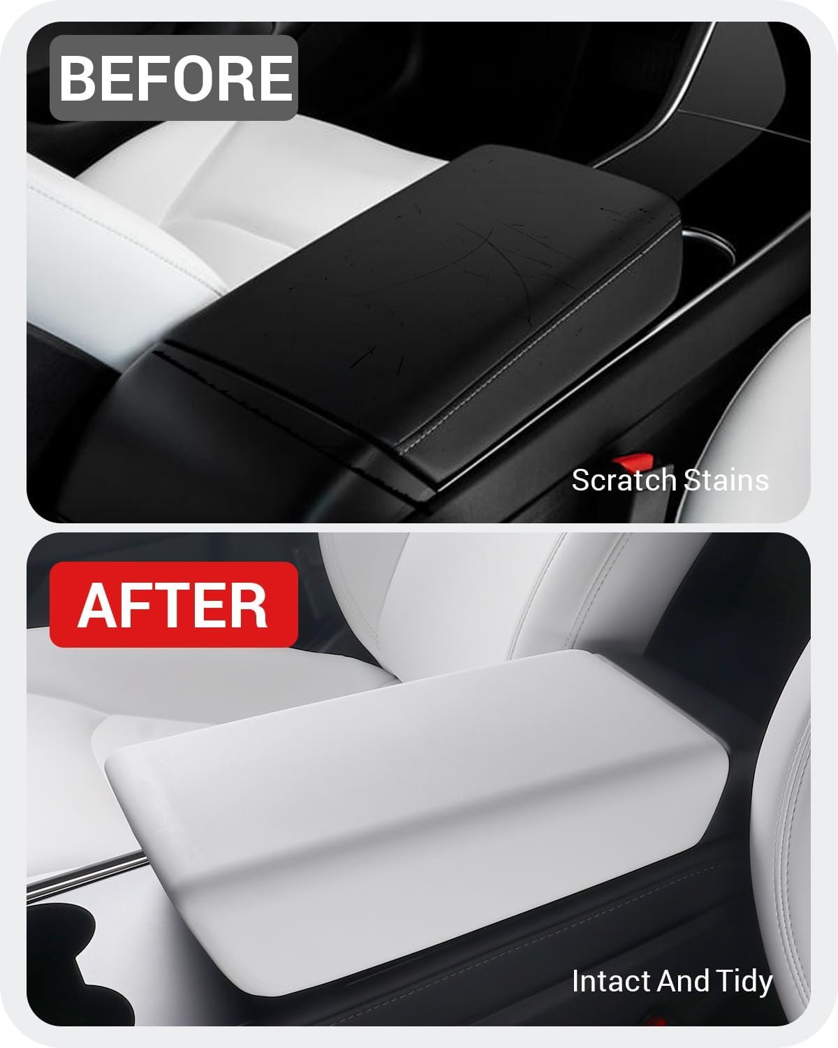 BASENOR Tesla Model 3 Model Y Center Console Cover TPE Armrest Cover Center Console Protector Armrest Cushion Pad 2017-2024 Tesla Interior Accessories White