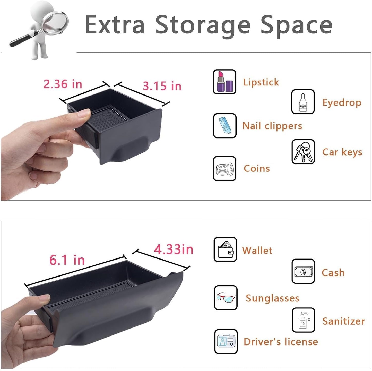 JDMCAR Storage Drawer Compatible with Toyota 4Runner Accessories 2014-2022 2023 2024 Center Console Organizer Storage Cubby Box Interior Accessories