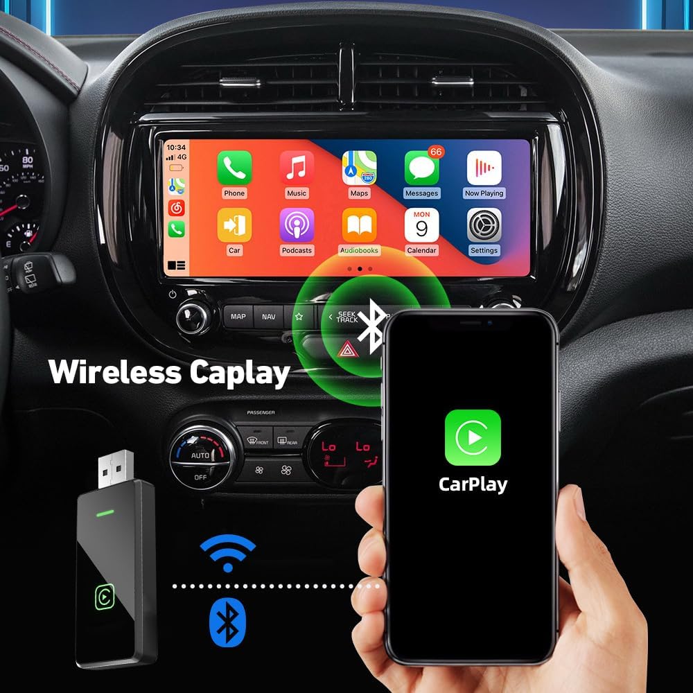 Lotvic 2 in 1 Wireless Carplay Adapter, Wireless Adapter, Adapter for Carplay, Plug & Play, Stable and Fast, Mini Black, Converts Carplay Android Car Wired to Wireless