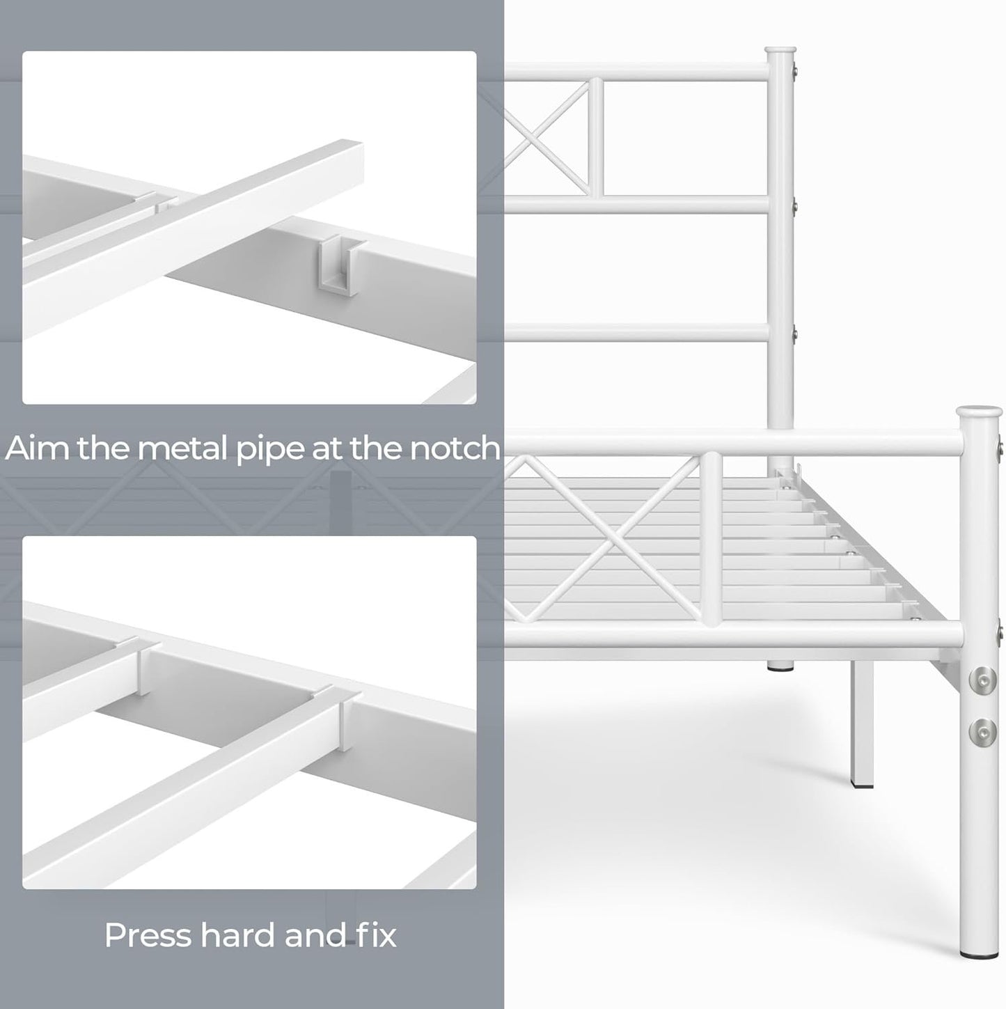 Yaheetech Metal Platform Bed Frame Mattress Foundation with Headboard and Footboard No Box Spring Needed Under Bed Storage Steel Slats White Full Size
