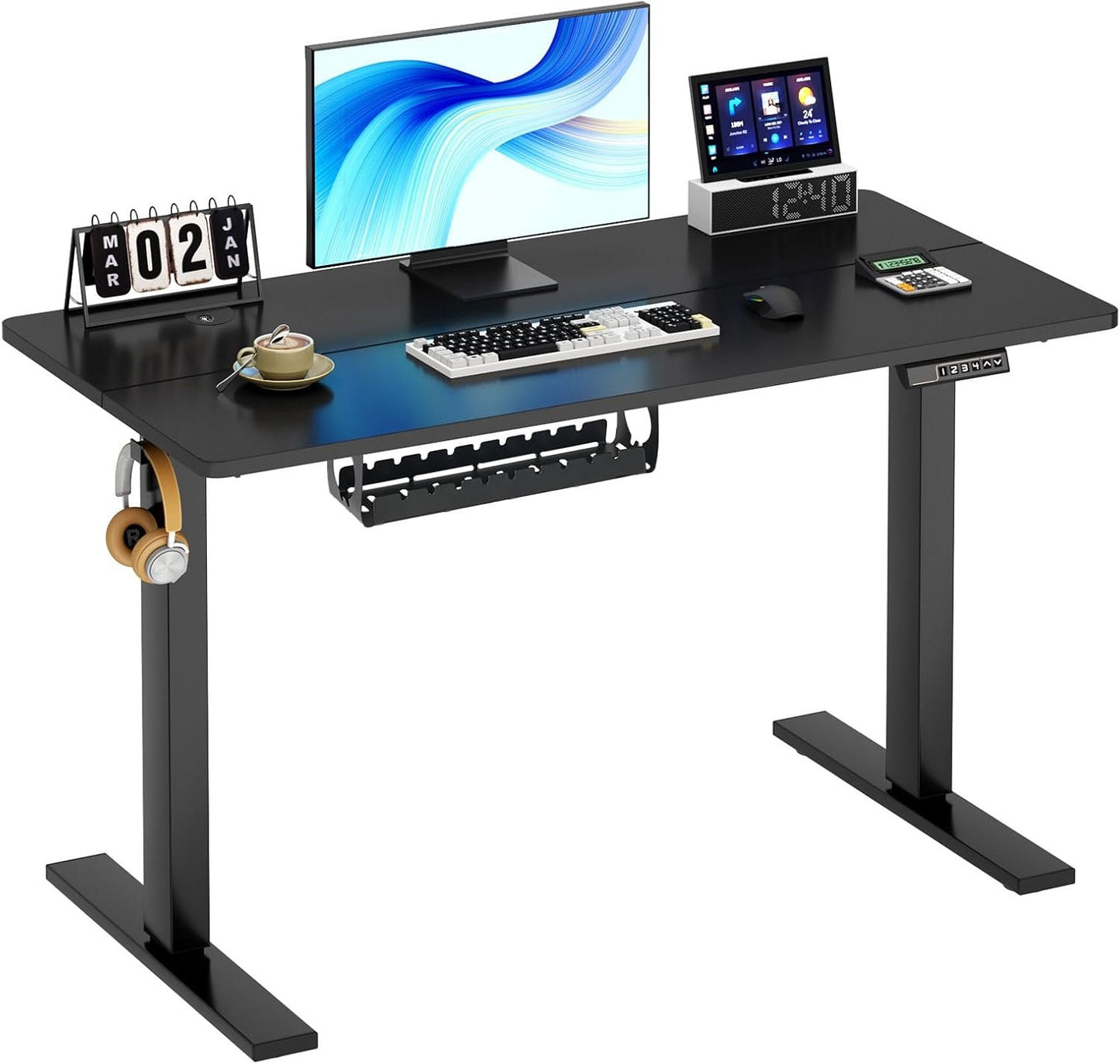sogesfurniture 39.4" Height Adjustable Electric Standing Desk, Sit Stand up Desk Ergonomic Computer Desk with Memory Preset, Lift Motorized Desk Workstation for Office Home Work, Black