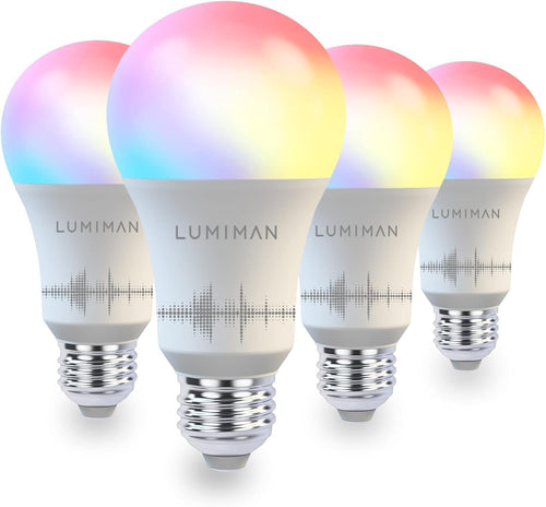 LUMIMAN Smart Light Bulb, Color Changing Smart Bulb Works with Alexa Google Home Smart Life App, RGB 16 Million Music Sync,2700K-6500K 800LM 60W Eqv., No Hub Required, 4 Pack