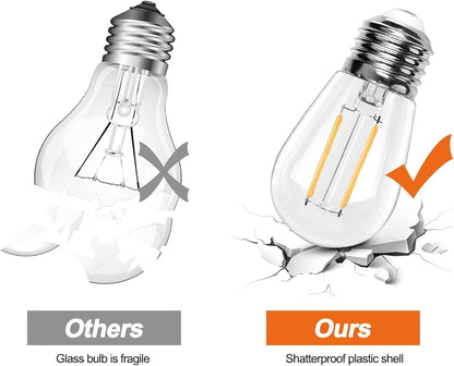 LangPlus+ 15 Pack 2W S14 LED Light Bulbs, E27 Base 2700K Warm White Plastic Shatterproof LED Edison Light Bulbs for Outdoor String Lights, Non- Dimmable 2W Equivalent to 20W Incandescent Bulb