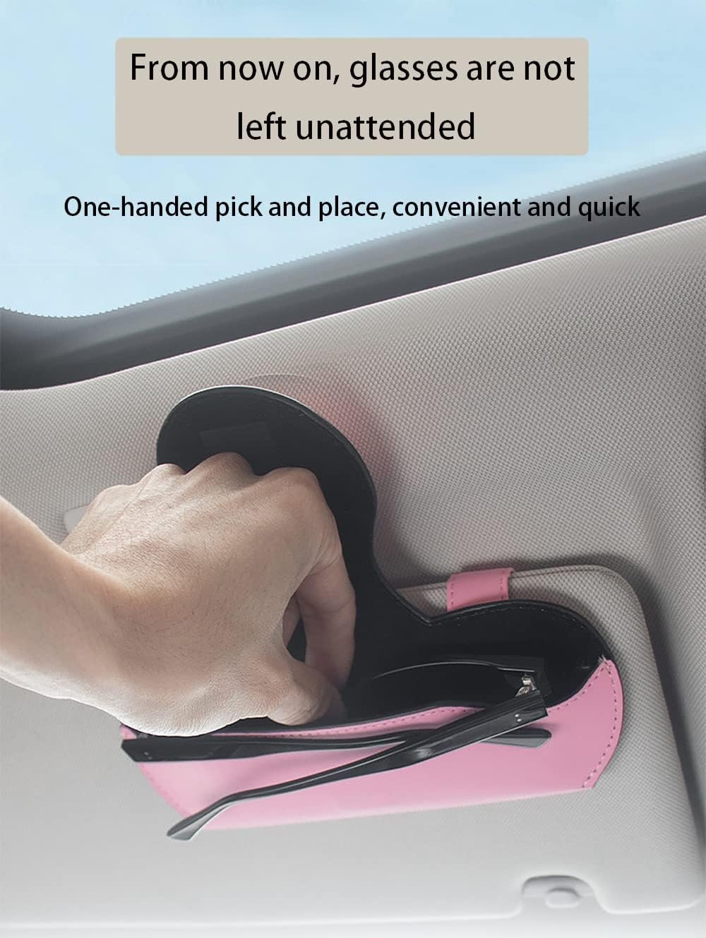 HABONG Leather Car Glasses Holder, Car Visor Leather Glasses Case with Magnetic Clip, Car Interior Visor Accessories, Visor Accessories Glasses Holder Glasses Organizer (Beige)