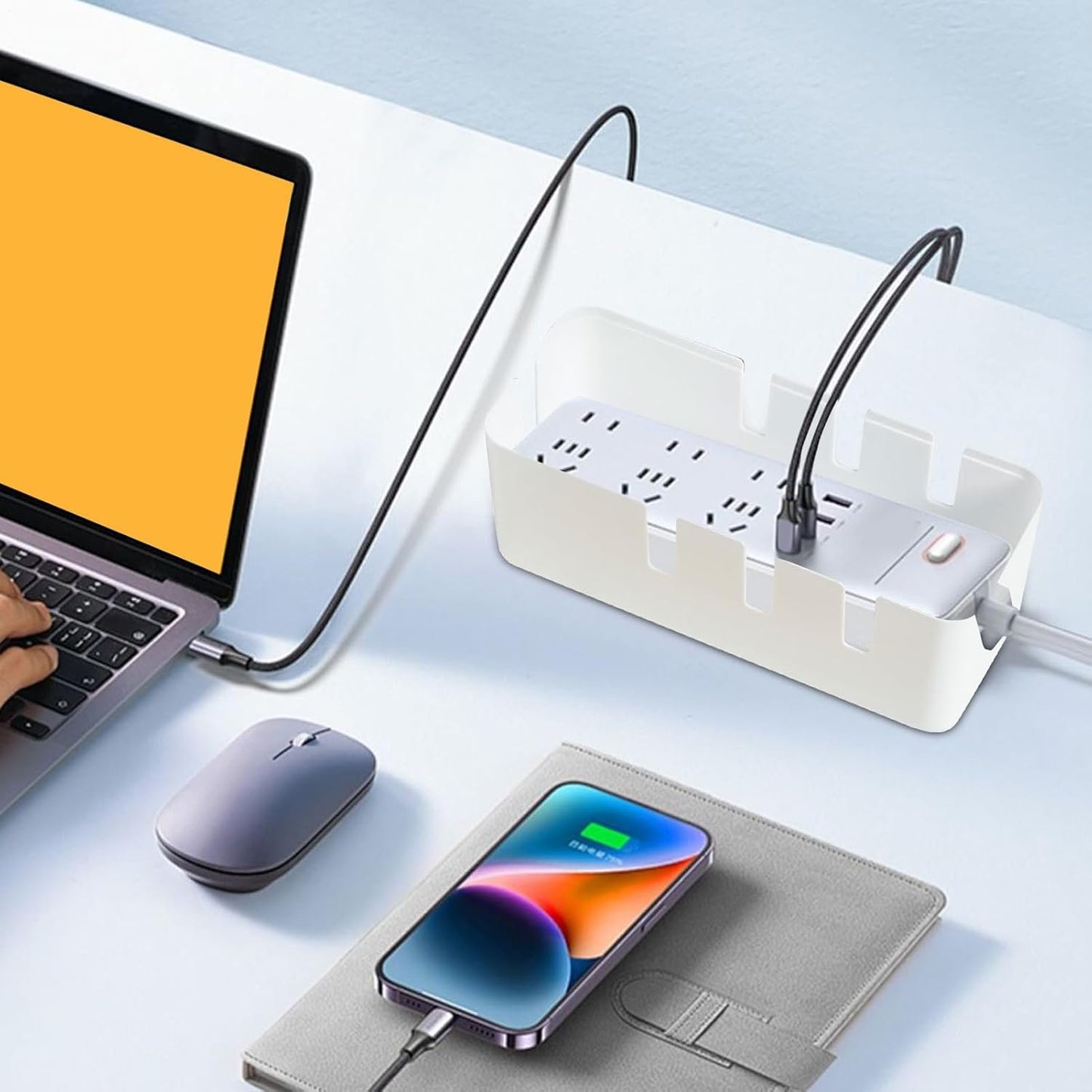 Cable Box Organizer,Power Strip Organizer - with Wooden Cover Cord Case for USB Hub System Power Strip Living Room Workstation Home TV Computer