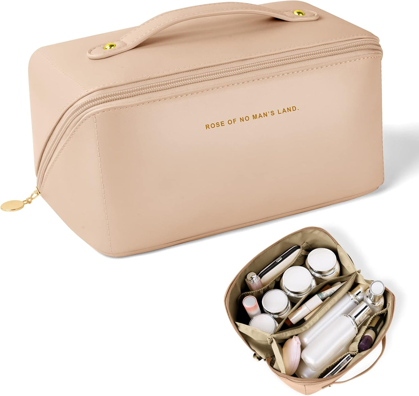 Aucuu Travel Cosmetic Bag, Travel Beauty Case for Women, Travel Cosmetic Bag, Cosmetic Bag for Women, Soft PU Leather, Portable Waterproof Toiletry Bags, #1 Pink-A