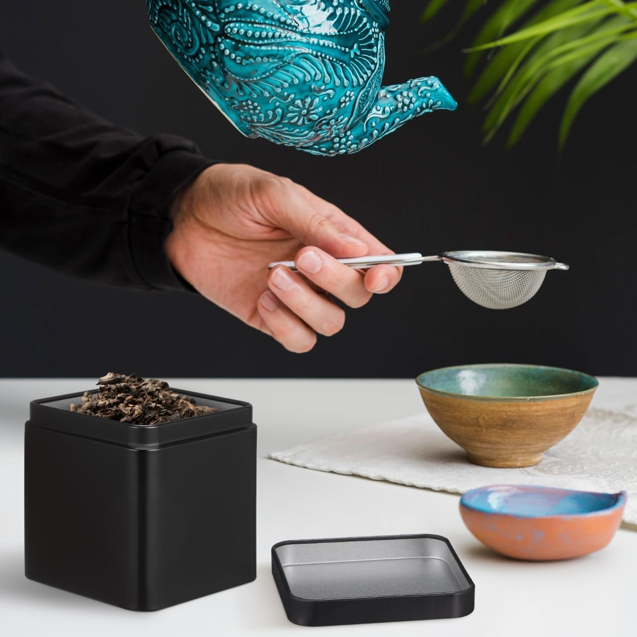 Luxshiny 10pcs Black Square Metal Tin Containers for Storage, Portable Airtight Tea Canisters for Loose Leaf Tea, Multi-Purpose Small Storage Boxes for Candy, Medicine, and Accessories