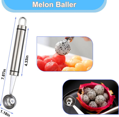 SanKitc 5 Pcs Melon Baller Scoop Set - Stainless Steel Kitchen Gadgets With Carving Tool, Scoop, Apple Corer and Cherry Corer