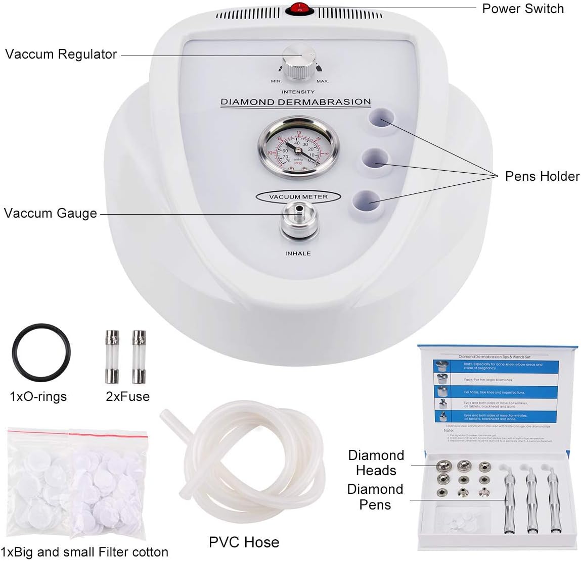 Diamond Microdermabrasion Machine, Yofuly 65-68cmHg Suction Power Professional Dermabrasion, Home Use Facial Skin Care Equipment
