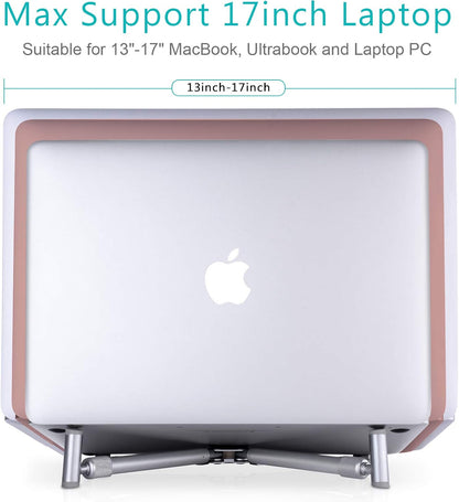 JUBOR Laptop Base Stand for MacBook Pro Computer Lap Notebook, Adjustable Laptop Riser Cooling Aluminium Ventilated Portable Foldable Ergonomic Holder for 12" 13" 15" 17" Screen