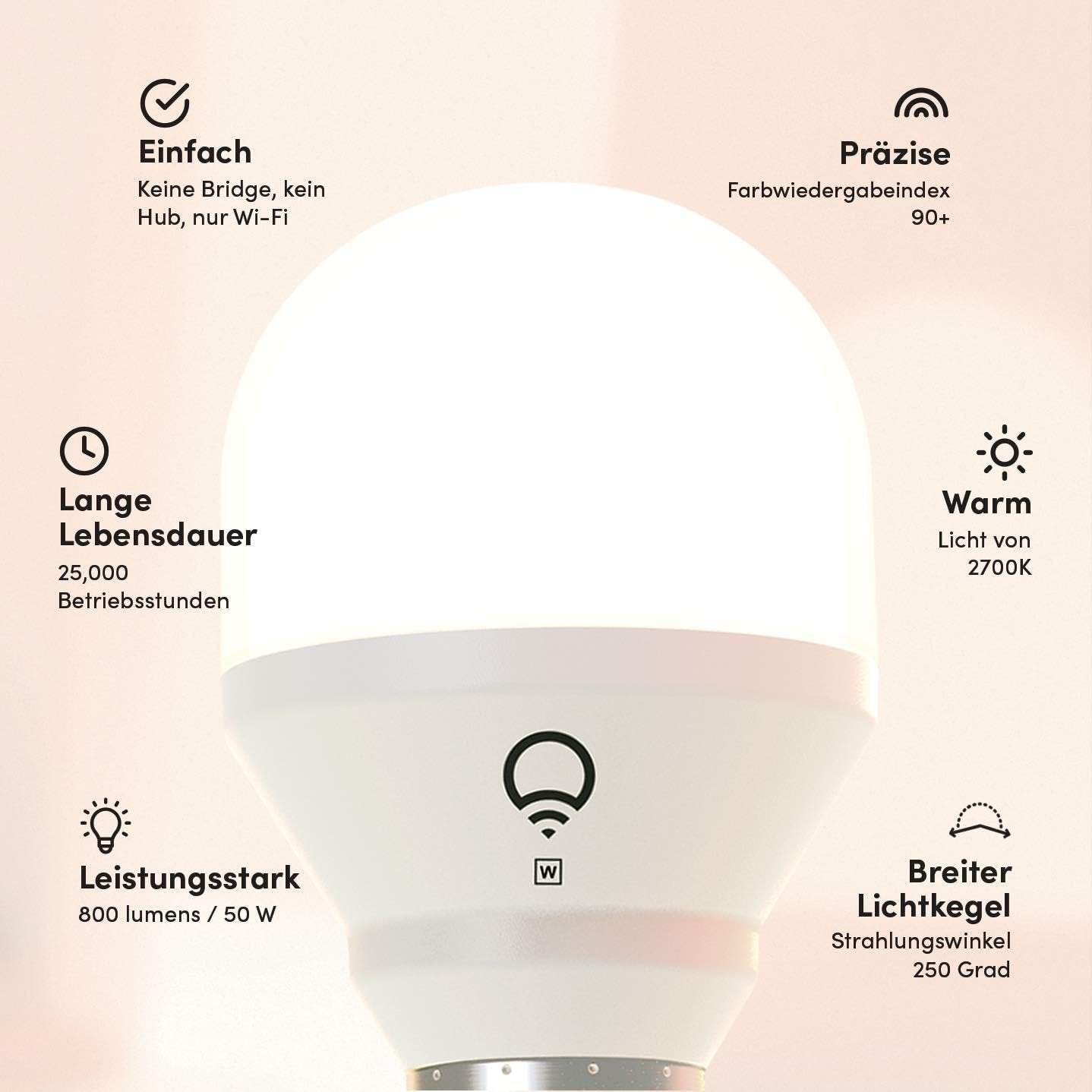 LIFX White [B22 Bayonet Cap], 800 Lumens, Wi-Fi Smart LED Light Bulb, Warm White, Dimmable, No Bridge Required, Compatible with Alexa, Hey Google, Apple HomeKit