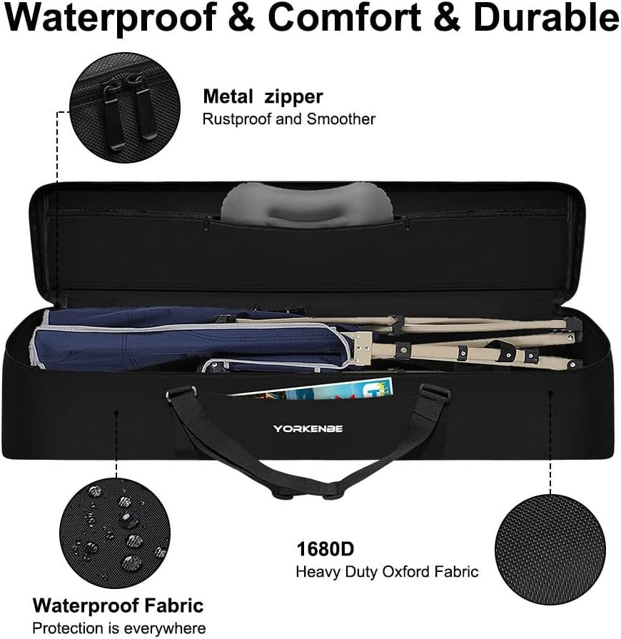 Yorkenbe Camping Cot Bag, Extra Large Zippered Chair Replacement Bag, Waterproof Foldable Carrying Bag with Handle Strap, Large Mouth fits Most Cots & Chairs for Travel Outdoor Camping - 42x8 Inch