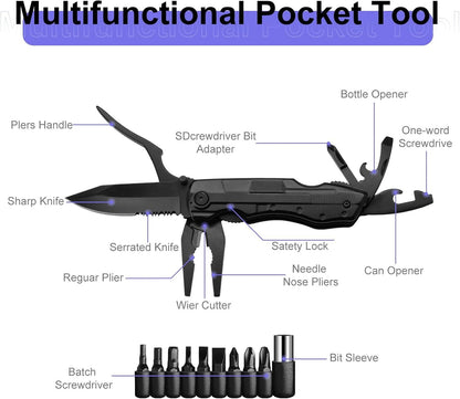 wapstibck Christmas Gifts for Men, 9-in-1 Folding Pocket Knife with Wire Stripper, Multitool Pliers with Safety Lock for Outdoor Survival Camping Hunting and Hiking