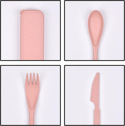 4 Pack Reusable Utensils Set with Case, Spoon Knife Fork Portable Cutlery Set, Eco Friendly Non-Toxin Reusable Travel Utensil Set for Adult Picnic Camping or Birthday