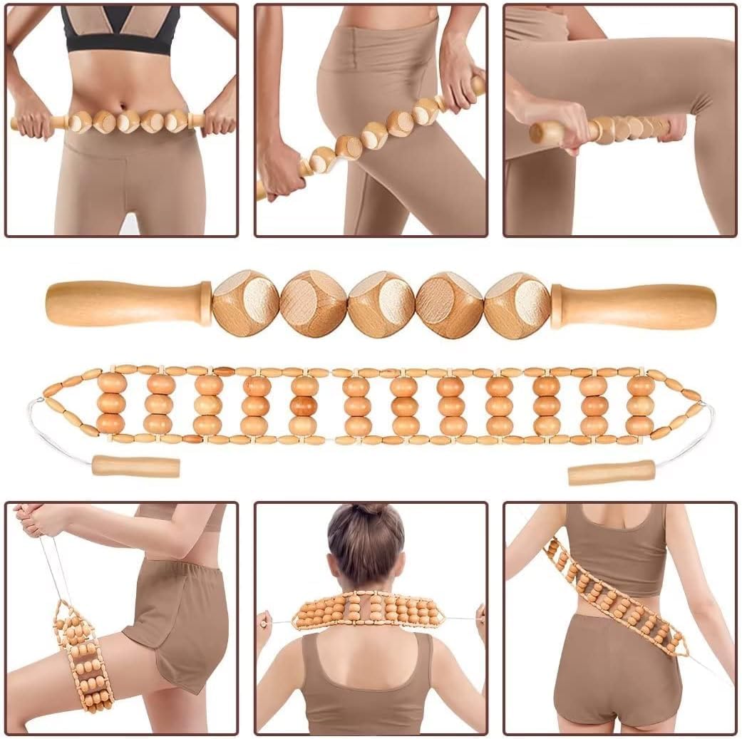 JUANWAN Wood Therapy Massage Tools 6-in-1 Massager Wooden Massager for Body Shaping Massage Tool Set Wood Therapy Tools for Relieving Muscle Pain Body