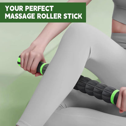 INSCOOL Massage Roller Stick,Muscle Roller Stick for Athletes,Liposuction Massage Roller for Lymphatic Drainage, for Relief Muscle Soreness, Help Runner Legs, Back Recovery (Light Green & Black)