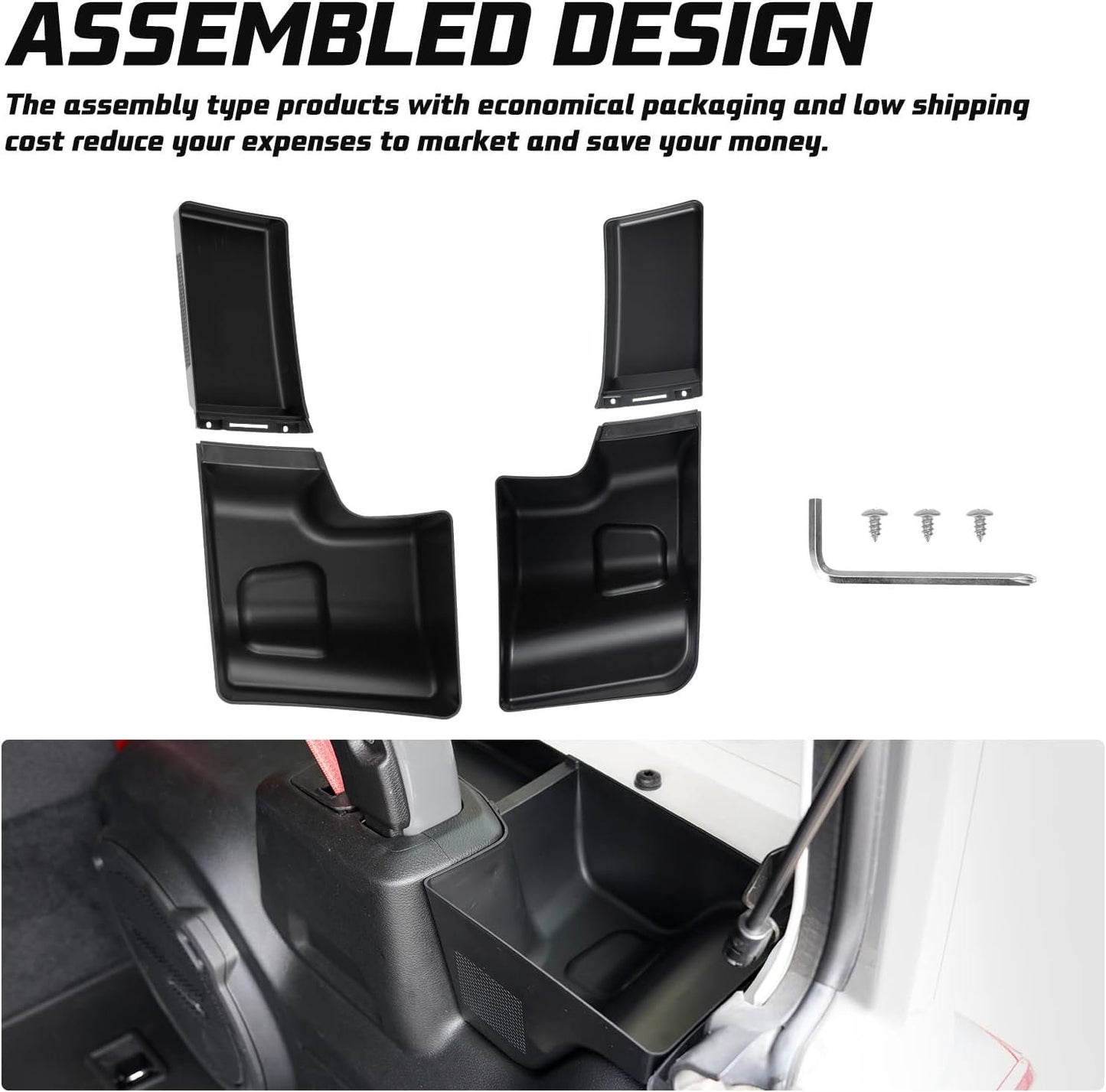 Kiwi Master Wheel Well Storage Trunk Organizers for 2018-2023 Jeep Wrangler JL Rear Storage Bin Box Tray, JL Interior Accessories Parts, Left & Right Side, Pair, Black