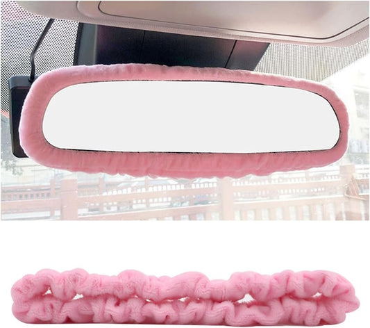 Bittwee Car Rearview Mirror Cover, Auto Interior Elastic Comfortable Rear View Mirror Protector Decorative Accessories for Girls Women Man Gift, Universal for Vehicles, SUV, Truck, RV (Pink)