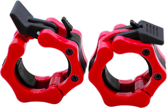 GW Tech 2" Barbell Clamps Heavy Duty Exercise Clamps 2" Quick Release Pair of Olympic Barbell Clamps for Weightlifting, Fitness, Workout, Red