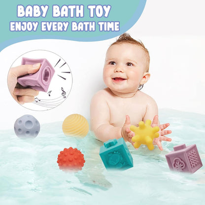 Plunack Baby Toys 6-12 Months Montessori Sensory Toys for Toddlers 3 in 1 Stacking Building Blocks Soft Infant Teething Toys Educational Learning Toys for Babies 3-6-9-12 Months Boys Girls