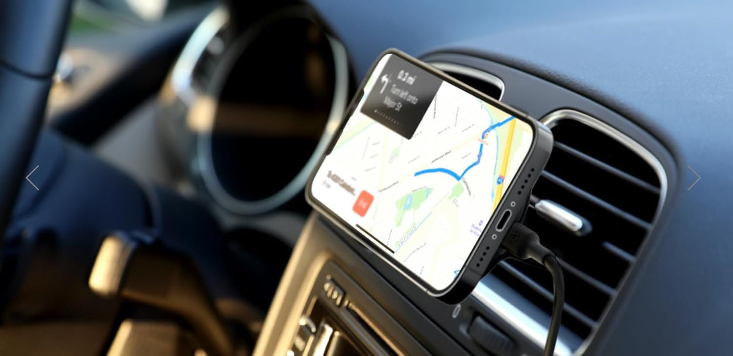 Belkin Magnetic Wireless Car Charger - MagSafe Compatible Air Vent Mount for Wireless Charging - AC Mount with Included Power Supply for iPhone 15, 14 & 13 - Travel Accessories for Phone