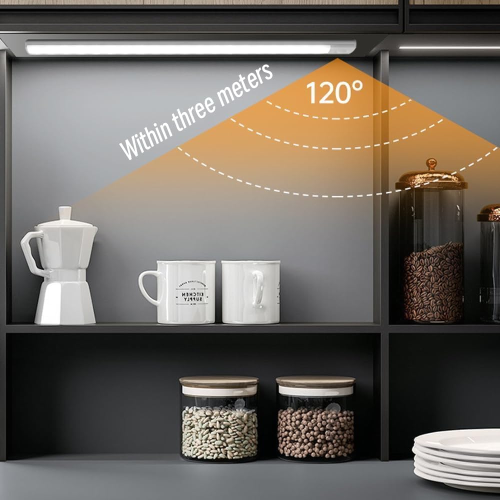 Smart Motion Sensor LED 3.0 New & Upgraded Version, Tiverio Home Motion Sensor Lights, Punch-Free Magnetic Mount Under Cabinet Lighting, Wireless Light for Closet, Kitchen, Hallway (Black, 30 cm