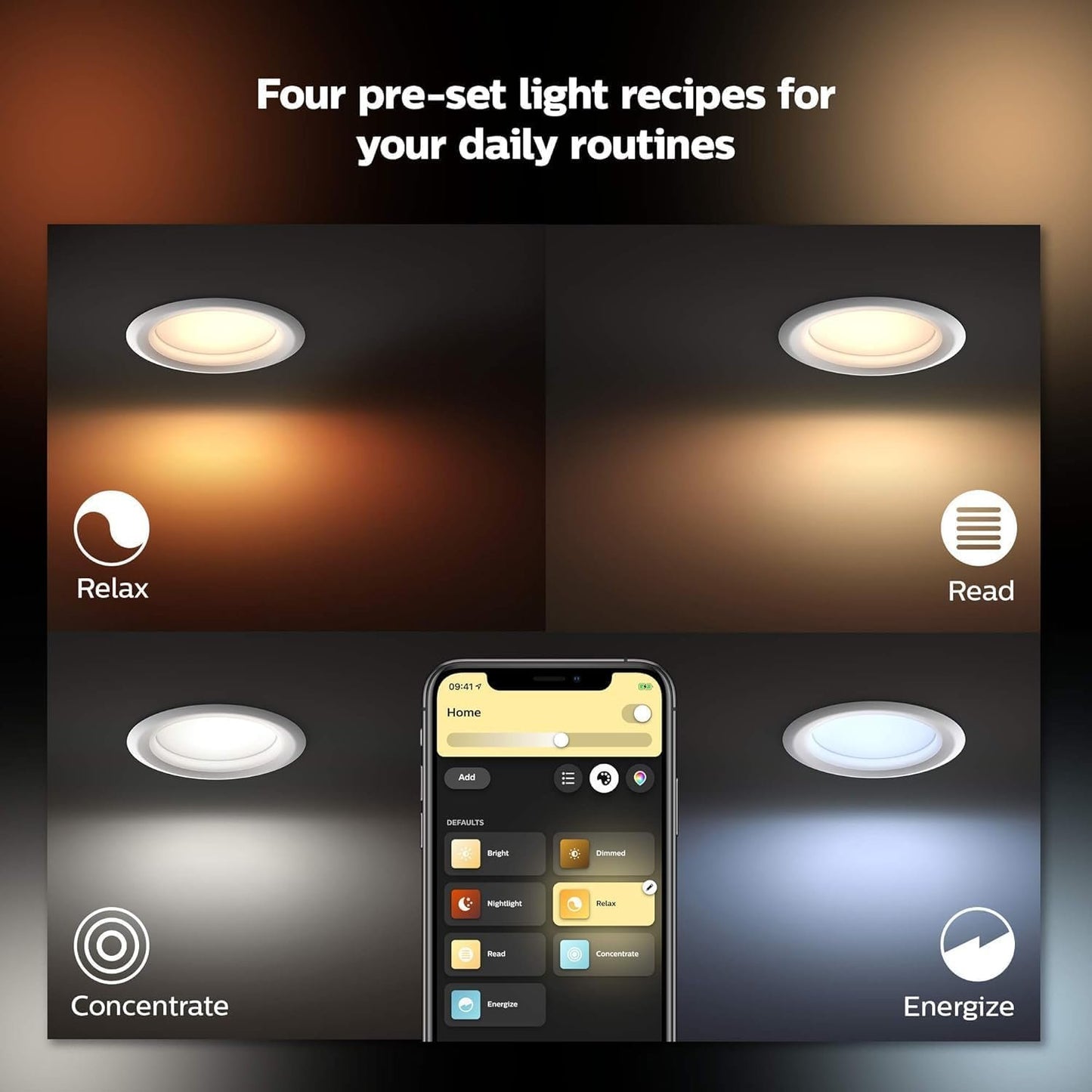 Philips Hue White & Color Ambiance Smart Retrofit Recessed Downlight 4", Color Changing, Bluetooth & Zigbee Compatible (Hue Hub Optional), Smart Ceiling Lighting