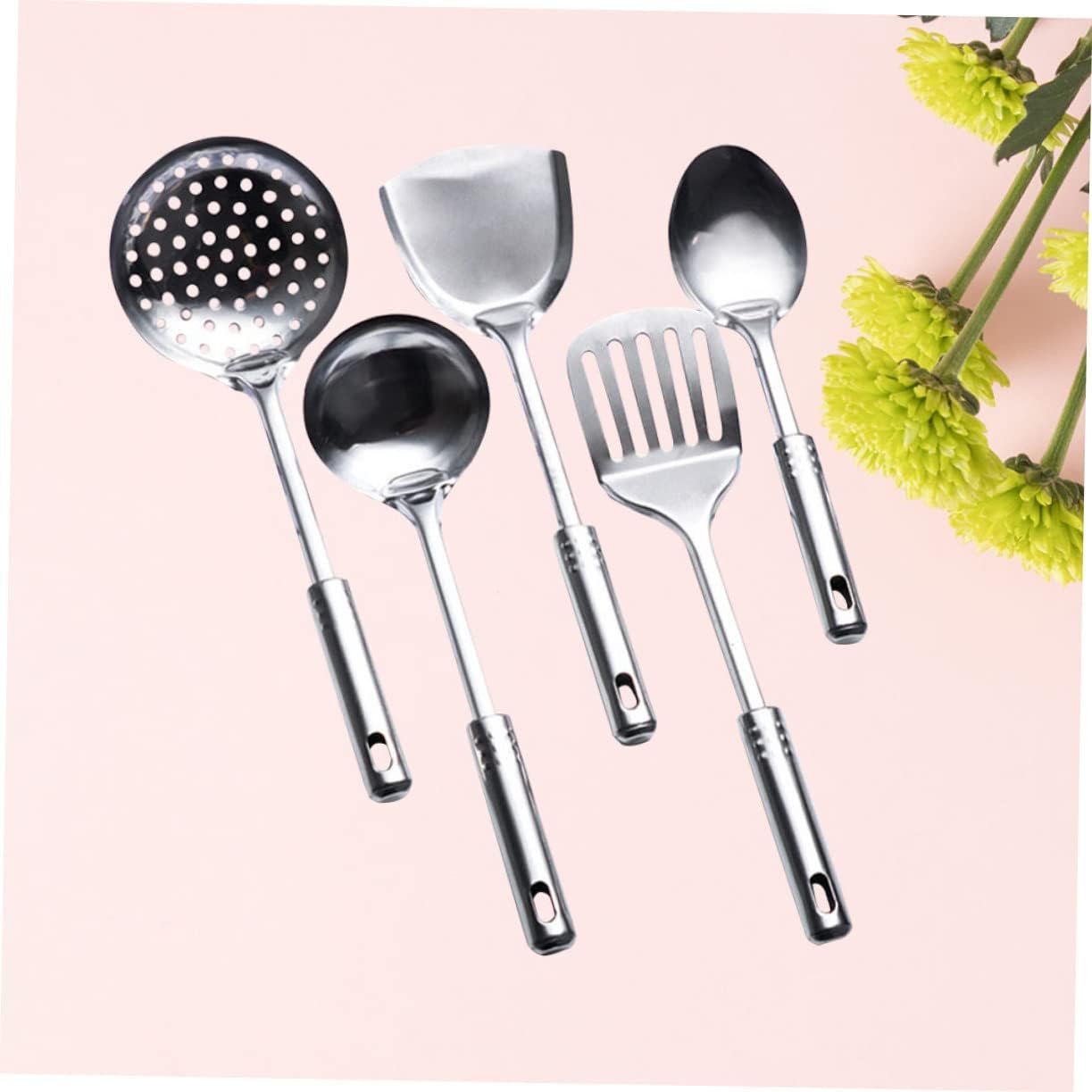 VERDANVERSE 5Pcs Stainless Steel Kitchen Utensil Set Cooking Spoons Spatula Tools Ergonomic Design for for Home Cooking and Food Prep