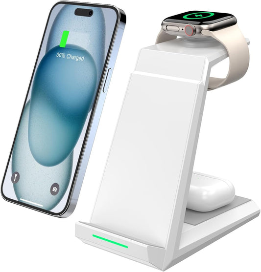 Wireless Charger 3 in 1, ADADPU Fast Charging Station for Apple Watch 8/Ultra/SE/7/6/5/4/3/2, for AirPods 3/2/Pro, for iPhone 16/15/14/13/Plus/Pro/Pro Max/12/11/X/XR/XS/8
