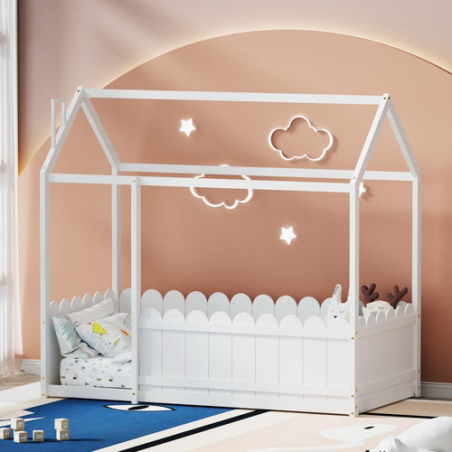 Artiss Single Bed Frame, Day Beds Baby Toddler Kids Toddler Loft Floor Daybed Platform Wooden Timber Frames Base House Bedroom Room Decor Home Furniture, Modern Design White