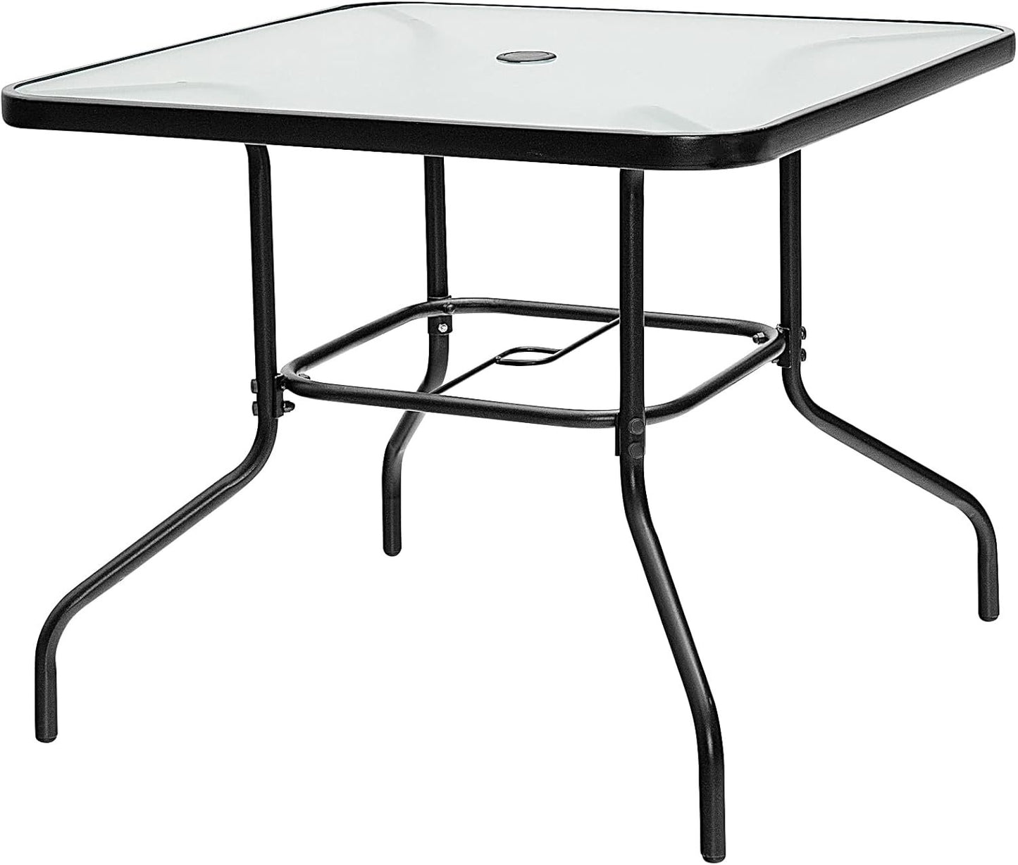 Giantex 35" Patio Table for 4 Persons, Metal Square Dining Table W/Tempered Glass Tabletop & Umbrella Hole (1 Patio Table)
