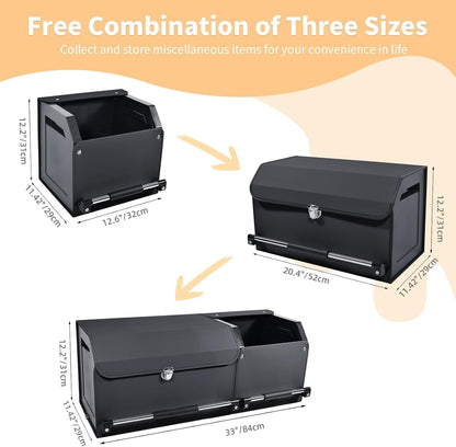 XCF Car Trunk Organizer, Leather Trunk Organizer for SUV with Lid and Sturdy Handle Collapsible Adjustable Storage (Black, 33 x 11.4 x 12.2in)